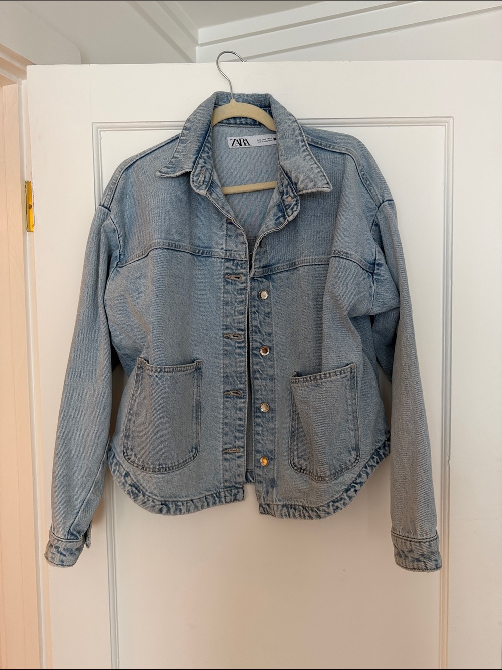 Zara Light Wash Denim Jacket with Patch Pockets